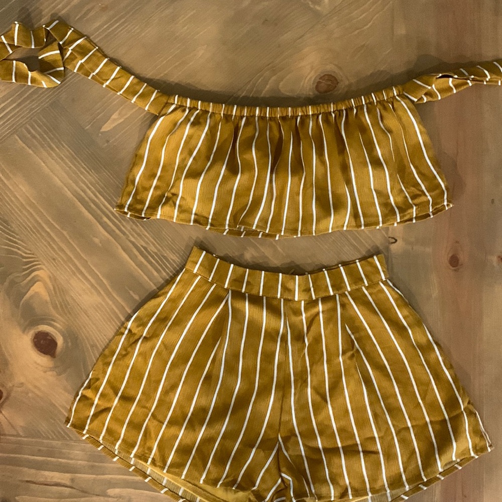 Summer vibe Yellow w/ white stripe two piece
